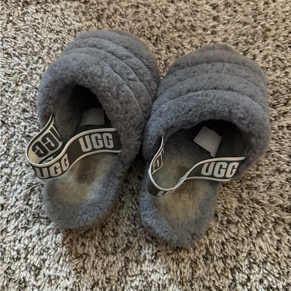 UGG Gray Fluffy Slippers
